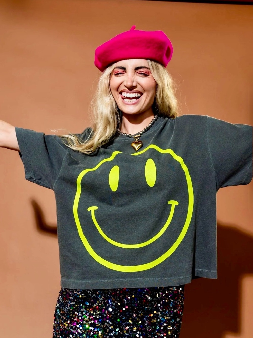 NWOT The World Needs Your Magic Crop Tee in Vintage Charcoal + Neon** - Picture 3 of 8